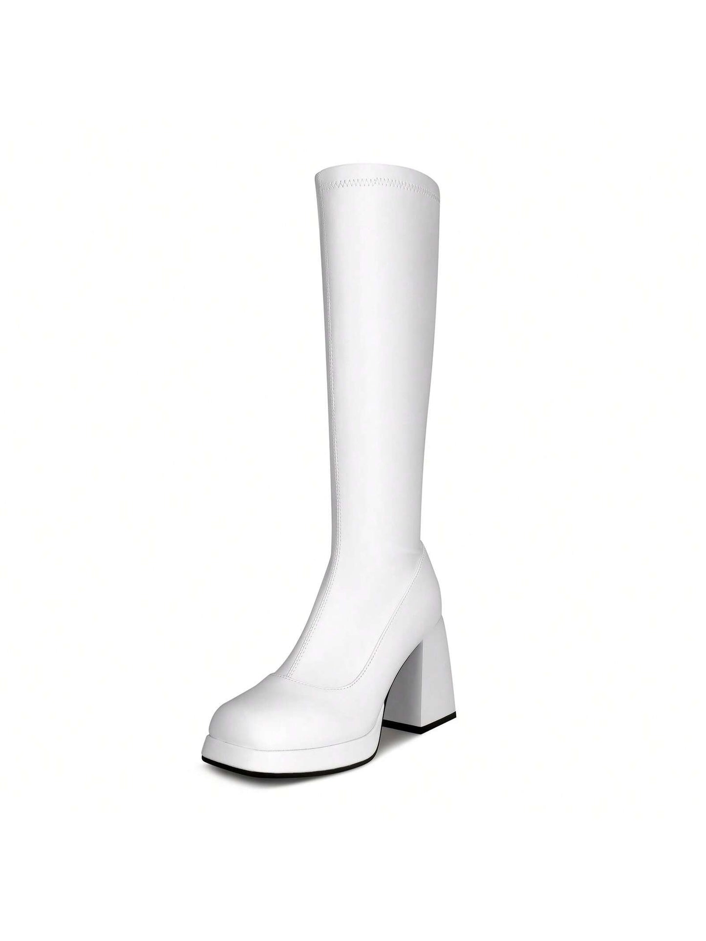 Knee High Gogo Boots, With Square Toe, Side Zipper And Chunky Heel Design For 60 70's Party