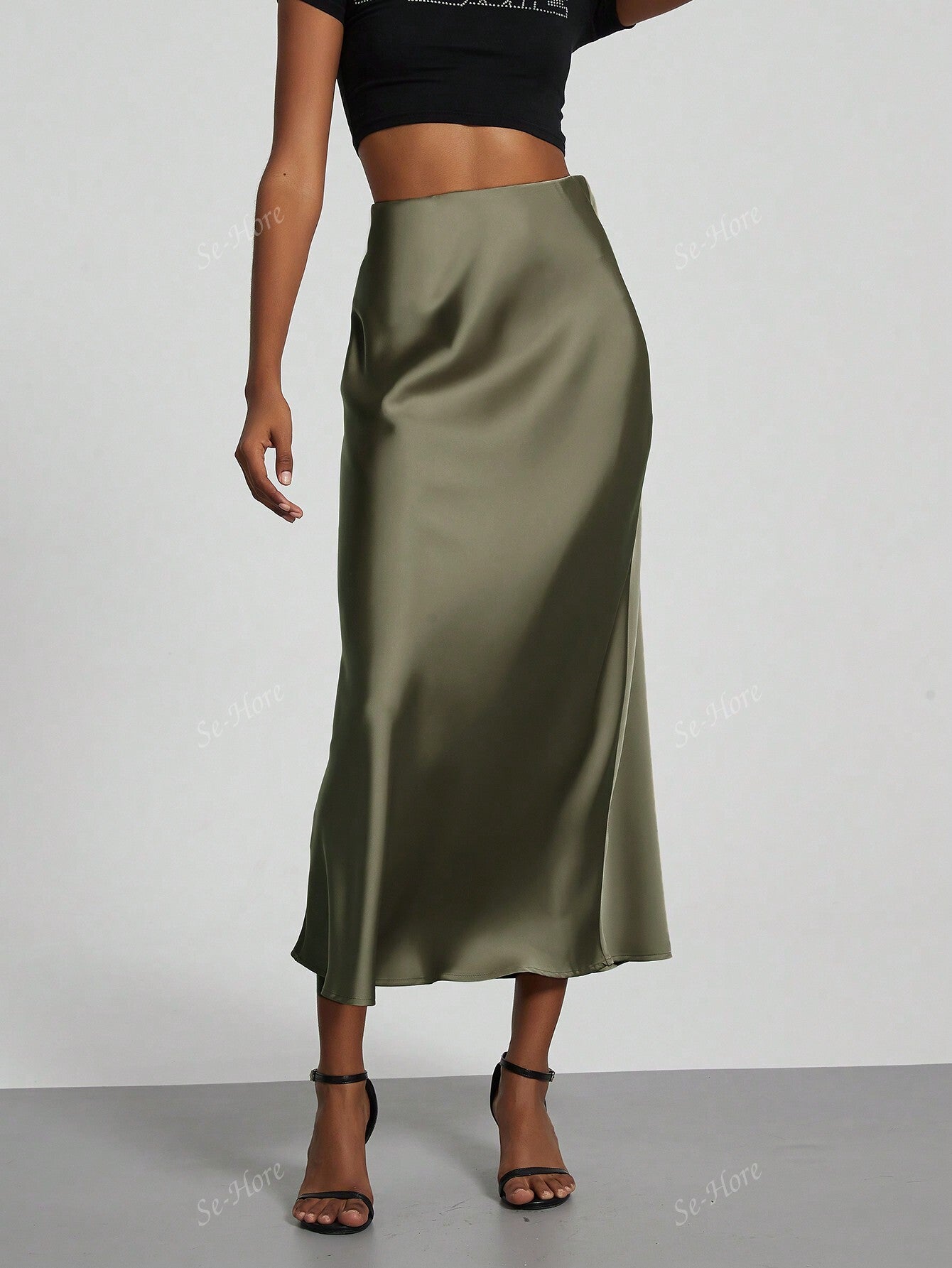 Women's Elastic Satin Silk Texture Midi Skirt