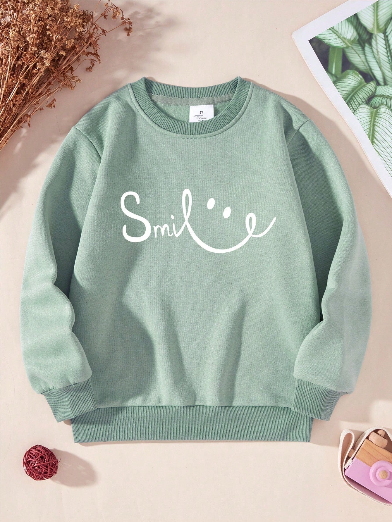 Young Girl Printed Round Neck Thermal Lined Sweatshirt