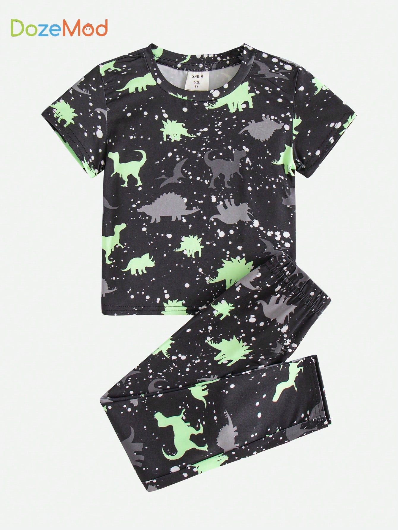 Young Boy Reflective Dinosaur Print Snug Fit PJ Set