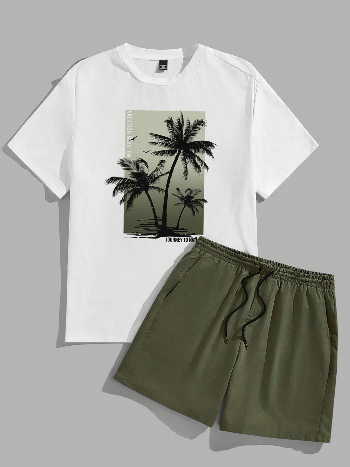 Men's Plus Size Coconut Tree Printed Short Sleeve T-Shirt And Shorts Leisure Vacation Set