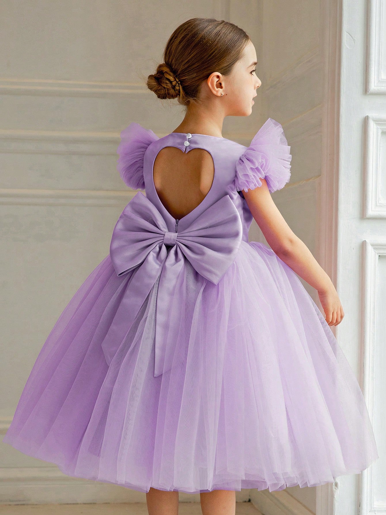 Young Girl Flutter Sleeve Butterfly Net Princess Dress Suitable For Birthday Party, Dancing, Festival, Formal Occasions, Flower Girl, Wedding