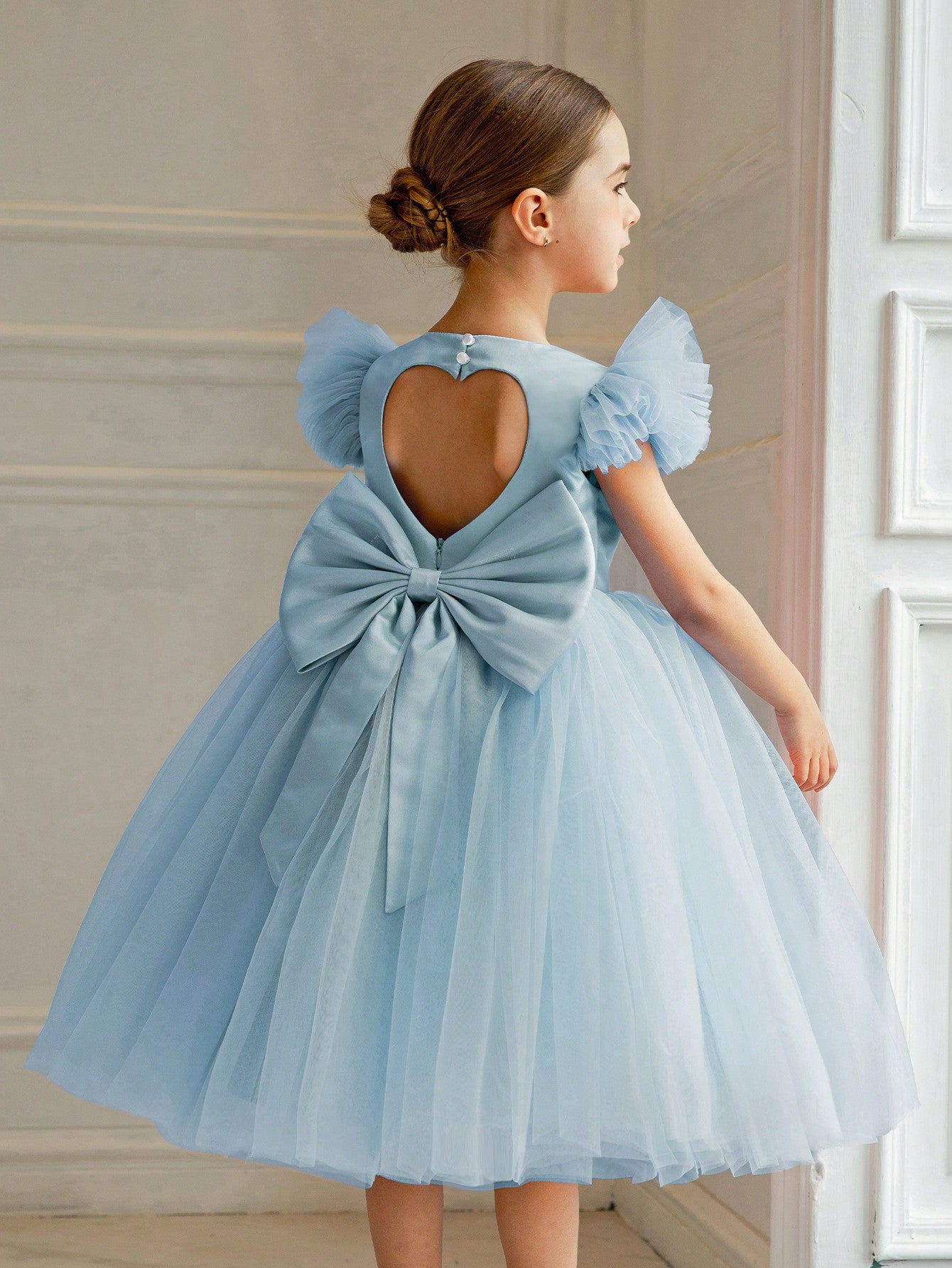 Young Girl Flutter Sleeve Butterfly Net Princess Dress Suitable For Birthday Party, Dancing, Festival, Formal Occasions, Flower Girl, Wedding