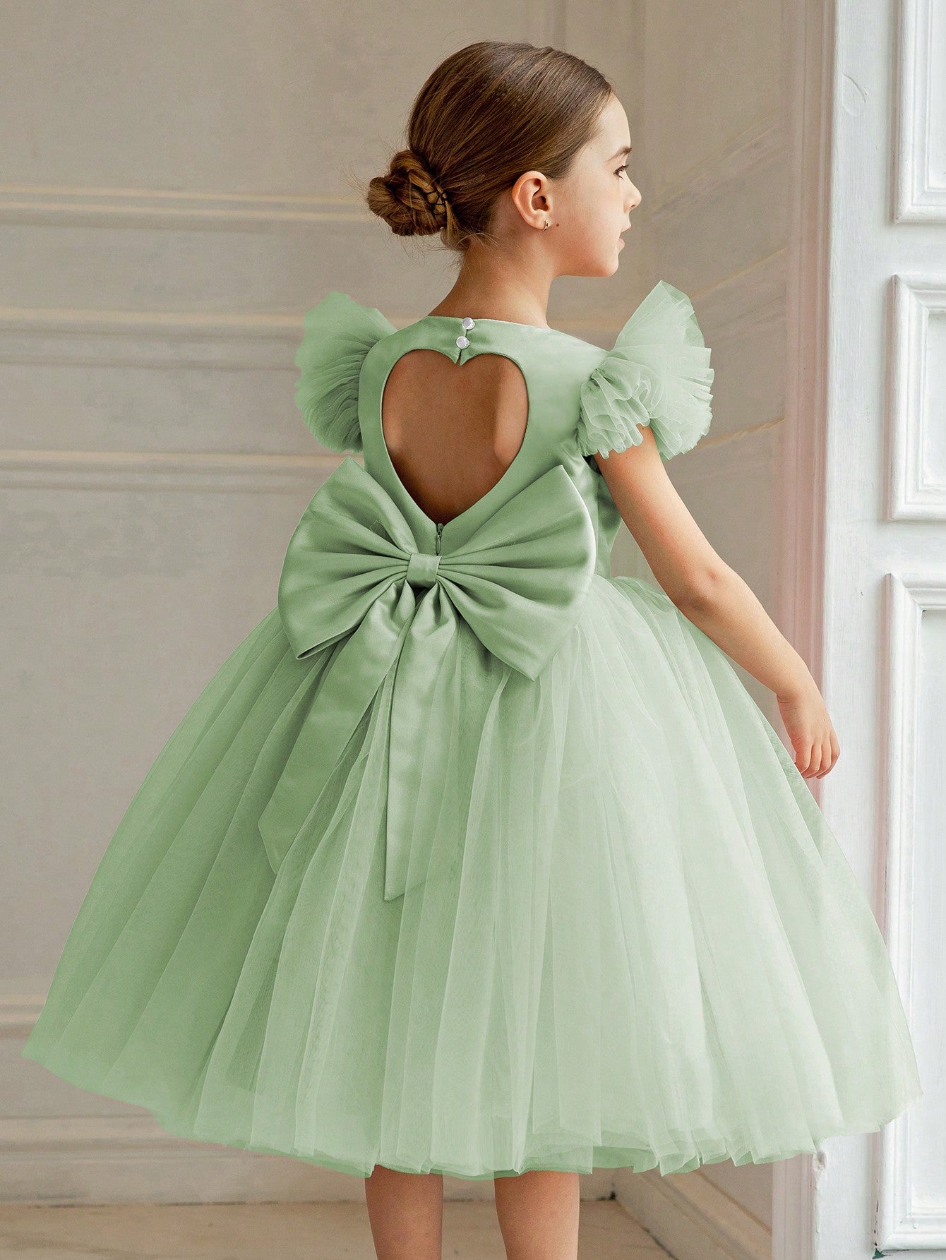 Young Girl Flutter Sleeve Butterfly Net Princess Dress Suitable For Birthday Party, Dancing, Festival, Formal Occasions, Flower Girl, Wedding