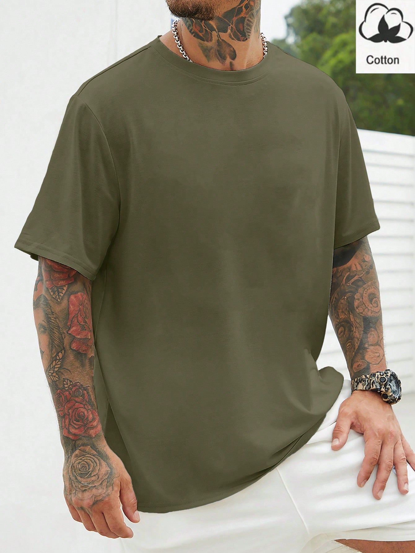 Men Plus Solid Round Neck Tee