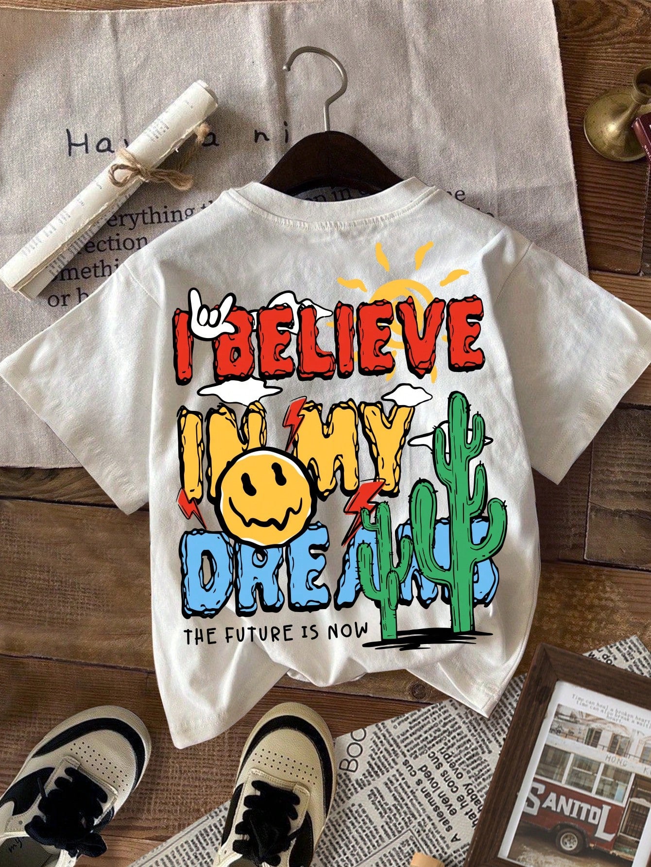 Cartoon Print Short Sleeve Crew Neck T-Shirt For Tween Boys, Suitable For Summer, Back Of Clothes