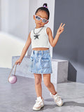 Streecool Kids Girls' Denim Skirt (Little) New Casual Fashion Workwear Style Washed Denim Skirt