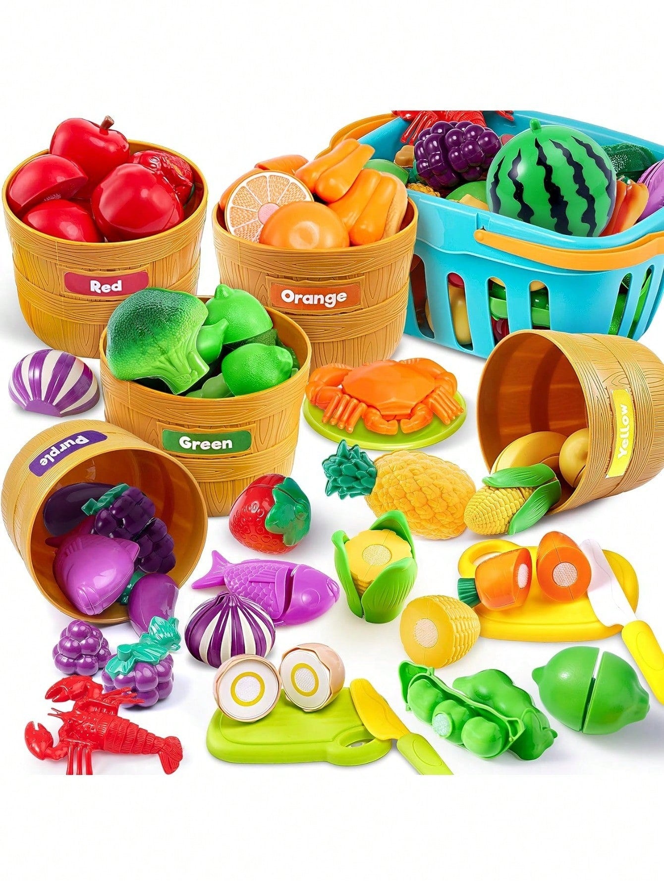 Play Food Set - Learning Toys For Boys & Girls, Cutting Food Toy, Kitchen Accessories For Kids, Toddler Sorting /Fine Motor Skills Toy, Daycare/Preschool Educational Toys