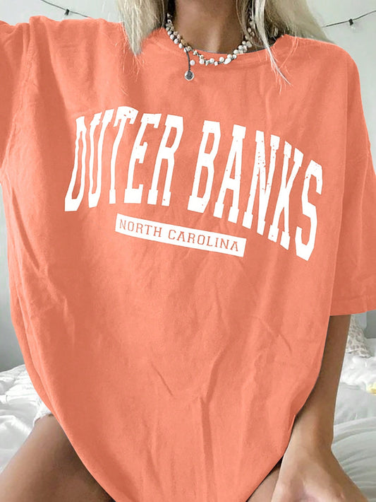 Letter Graphic Drop Shoulder Tee For Summer,  NORTH CAROLINA