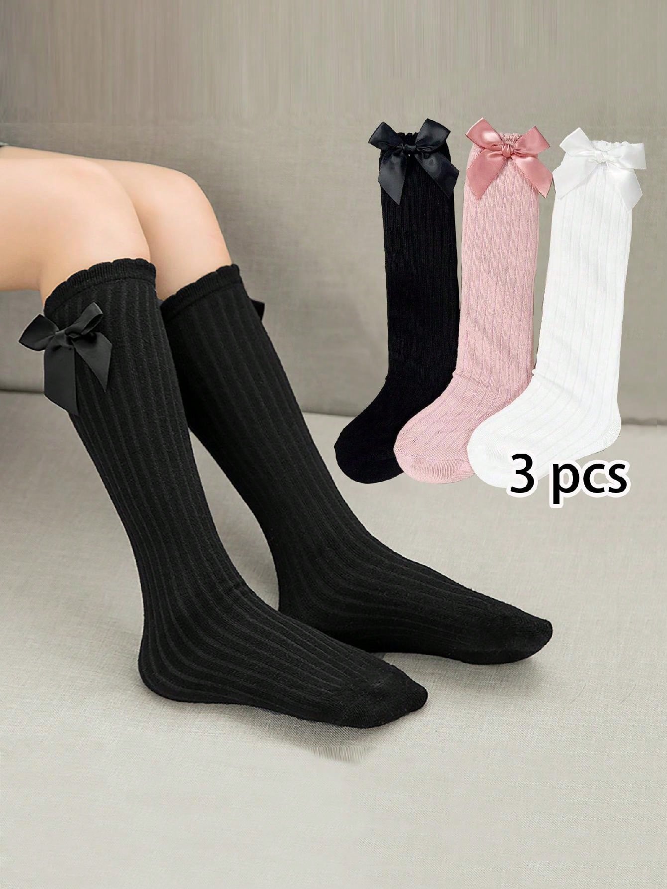 3pairs Toddler Girls Bow Decor Socks