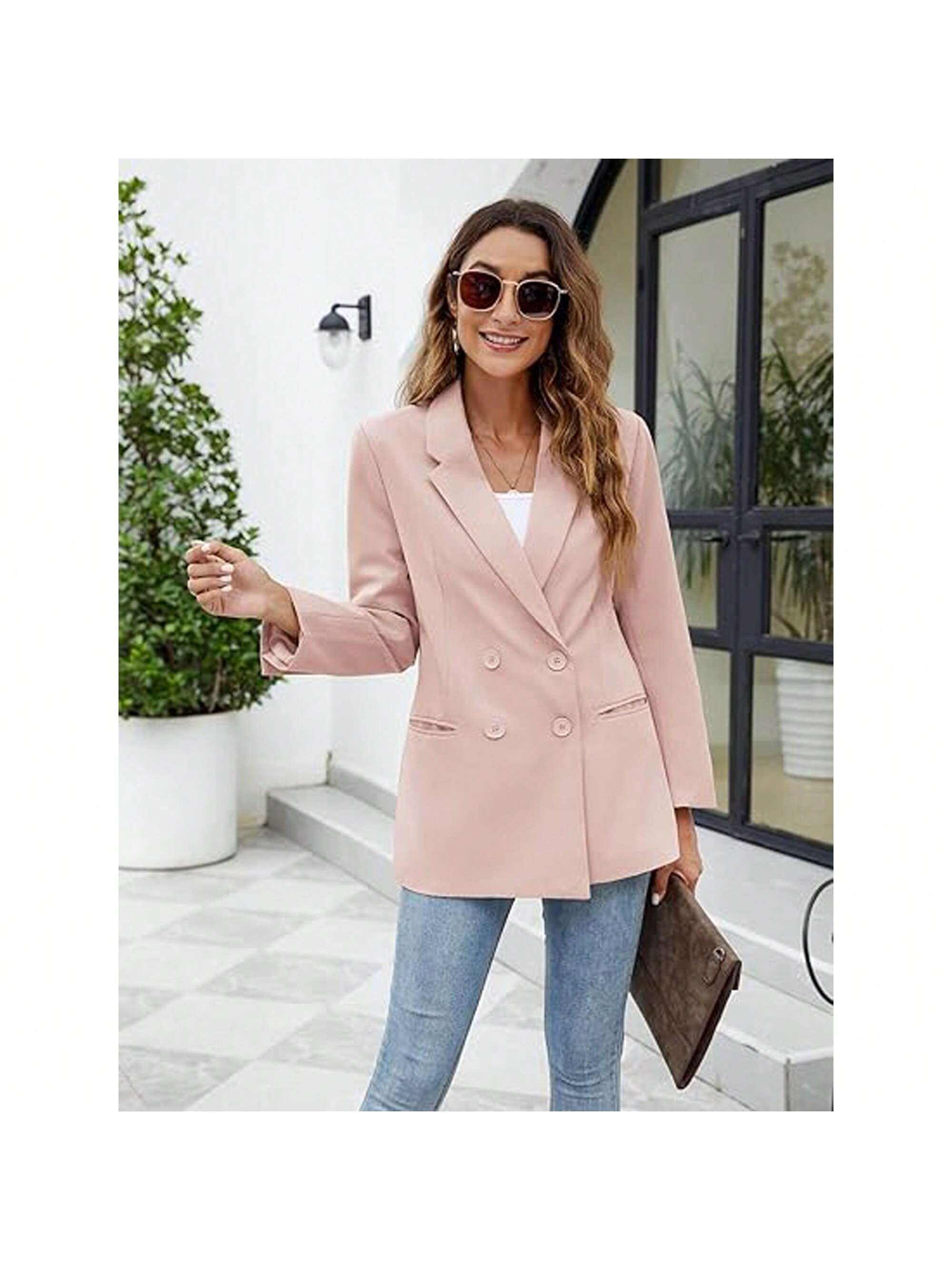 PiePieBuy Women's Long Sleeve Casual Blazers Lapel Open Front Double Breasted Suit Business Work Office Blazer Jackets