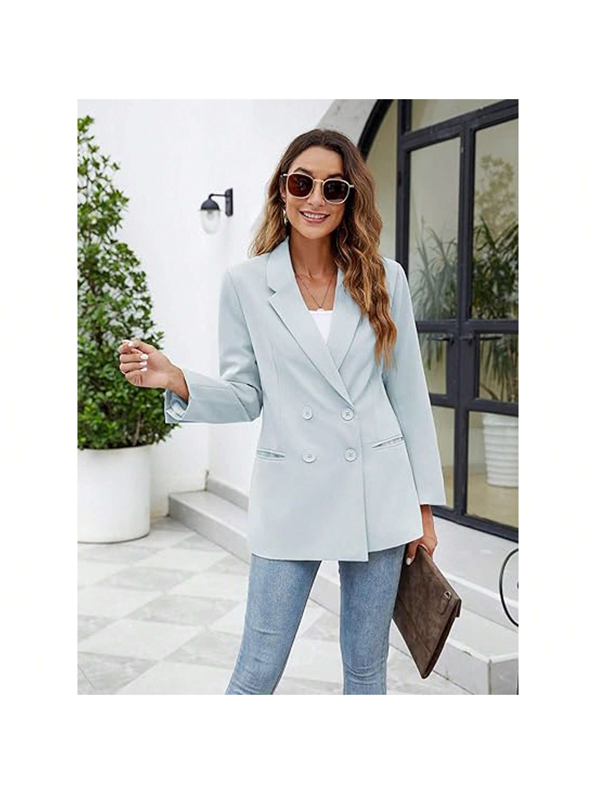 PiePieBuy Women's Long Sleeve Casual Blazers Lapel Open Front Double Breasted Suit Business Work Office Blazer Jackets