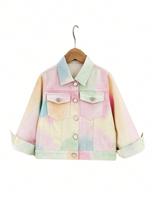 Streecool Kids Young Girl Summer Holiday Casual Colourful Tie-Dye Flat Pockets Denim Jacket