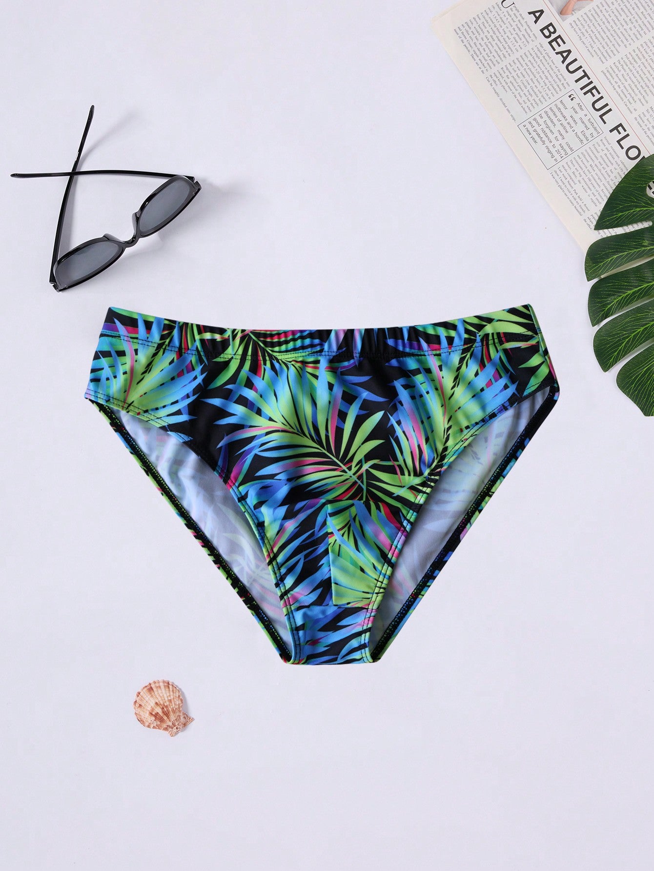 Men Tropical Print Swim Brief