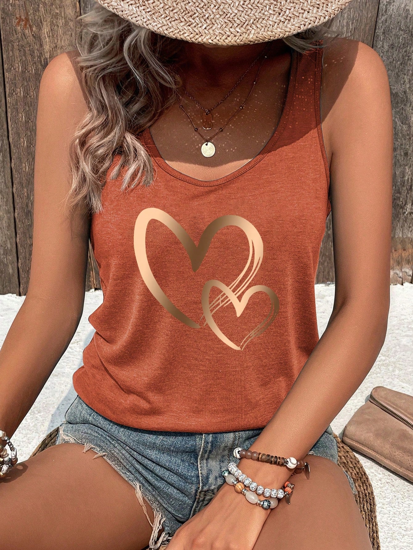 Valentine Heart Pattern V-Neck Summer Casual Tank Top