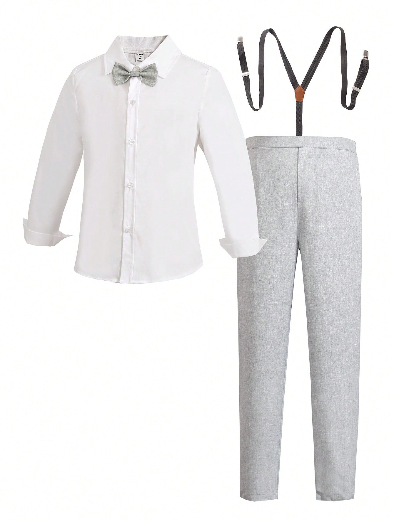 4pcs Tween Boys' Gentleman Formal Dress Set With Long Sleeve Shirt, Pants, Braces And Bow Tie, Ideal For Birthday Parties, Evening Affairs, Weddings, Christenings, & Other Special Occasions, Back To School Season