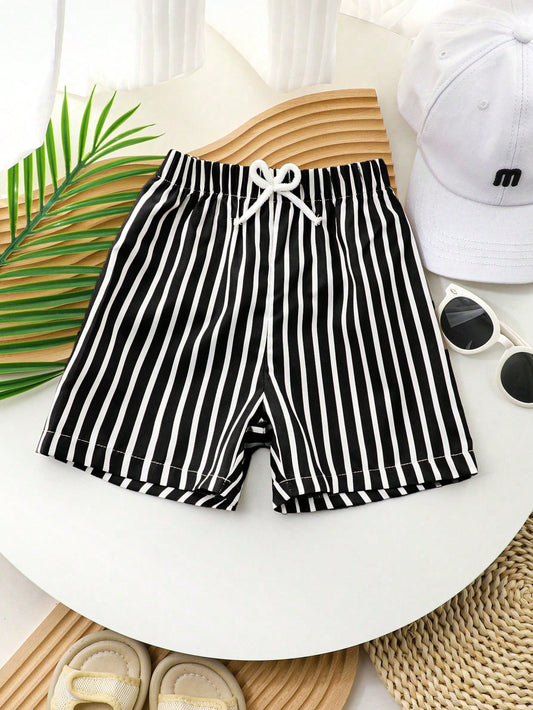 Young Boy's Casual Striped Drawstring Summer Suit Shorts