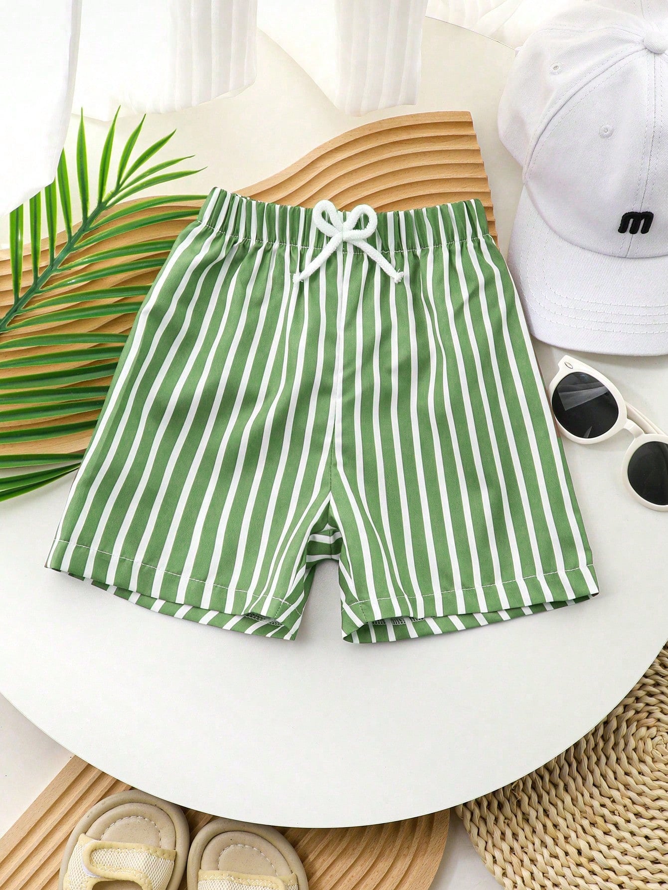 Young Boy's Casual Striped Drawstring Summer Suit Shorts