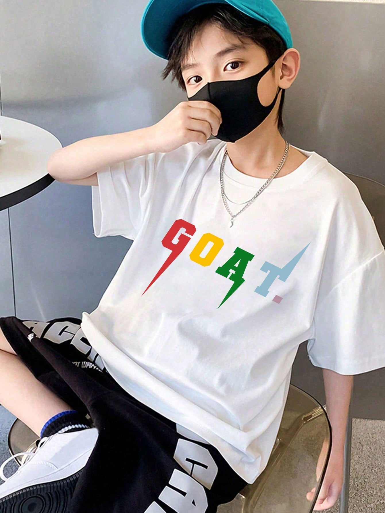 Tween Boy Trendy Street Style Letter Printed Short Sleeve T-Shirt For Summer