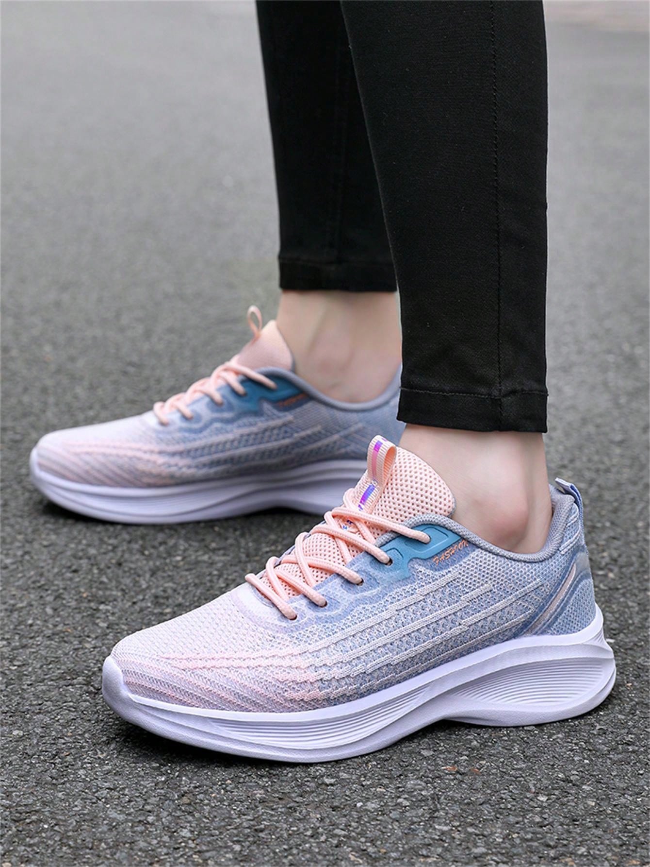 Women's Comfortable And Breathable Knitted Upper Shockproof Thick-Soled Sports Shoes, Lightweight Anti-Skid Walking Shoes For Outdoor Sports And Running