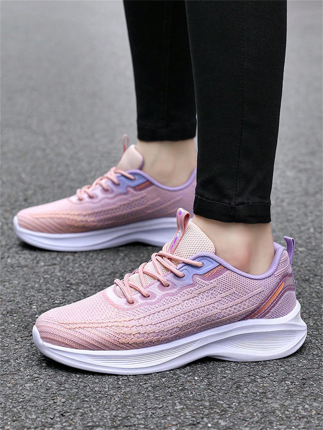 Women's Comfortable And Breathable Knitted Upper Shockproof Thick-Soled Sports Shoes, Lightweight Anti-Skid Walking Shoes For Outdoor Sports And Running