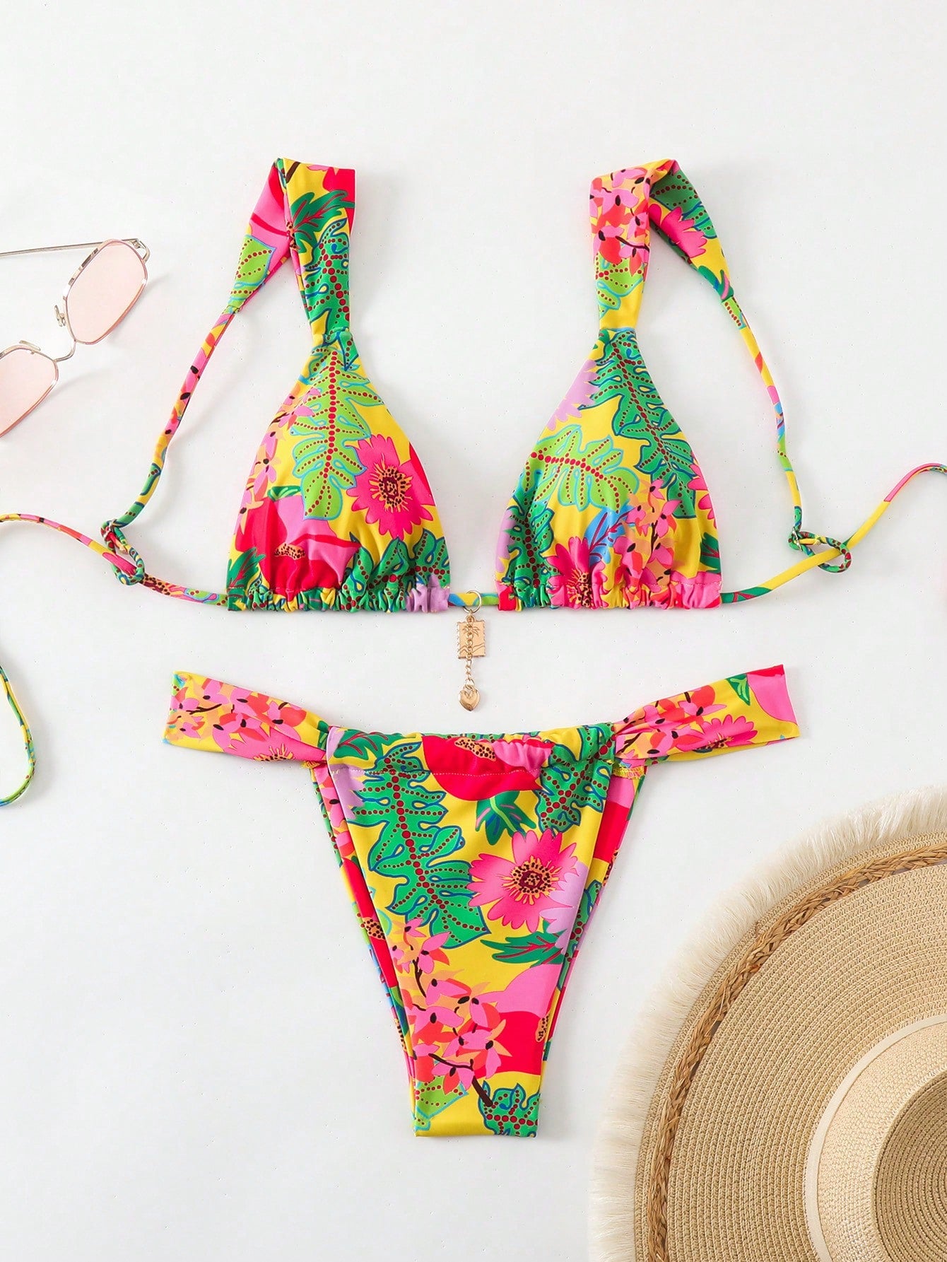 Women's Summer Beach Floral Printed Sexy Bikini Set (Random Print), With Separated Top And Bottom