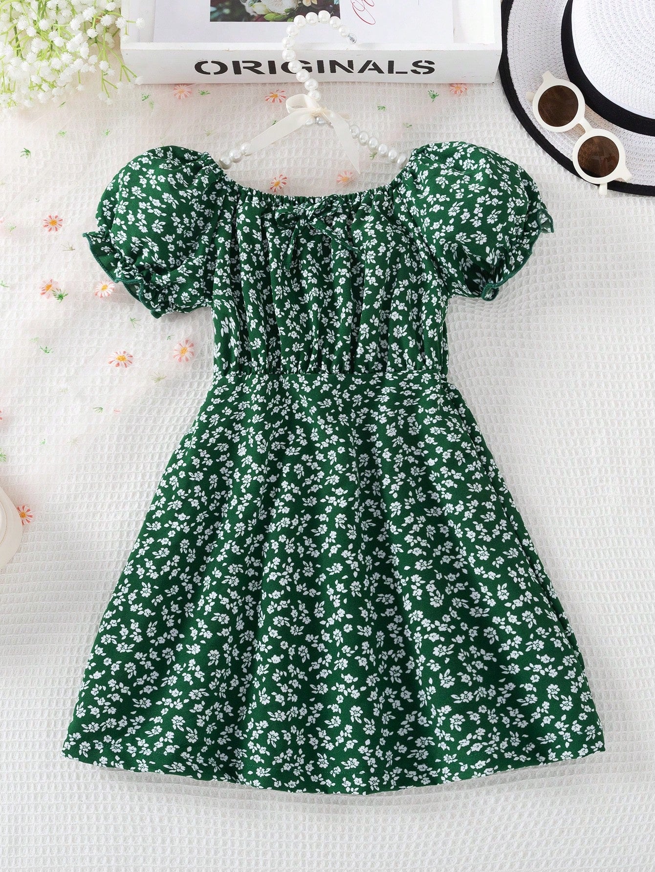 Young Girl Summer Country Style Floral Dress, Fresh Princess Dress For Outdoor Activities