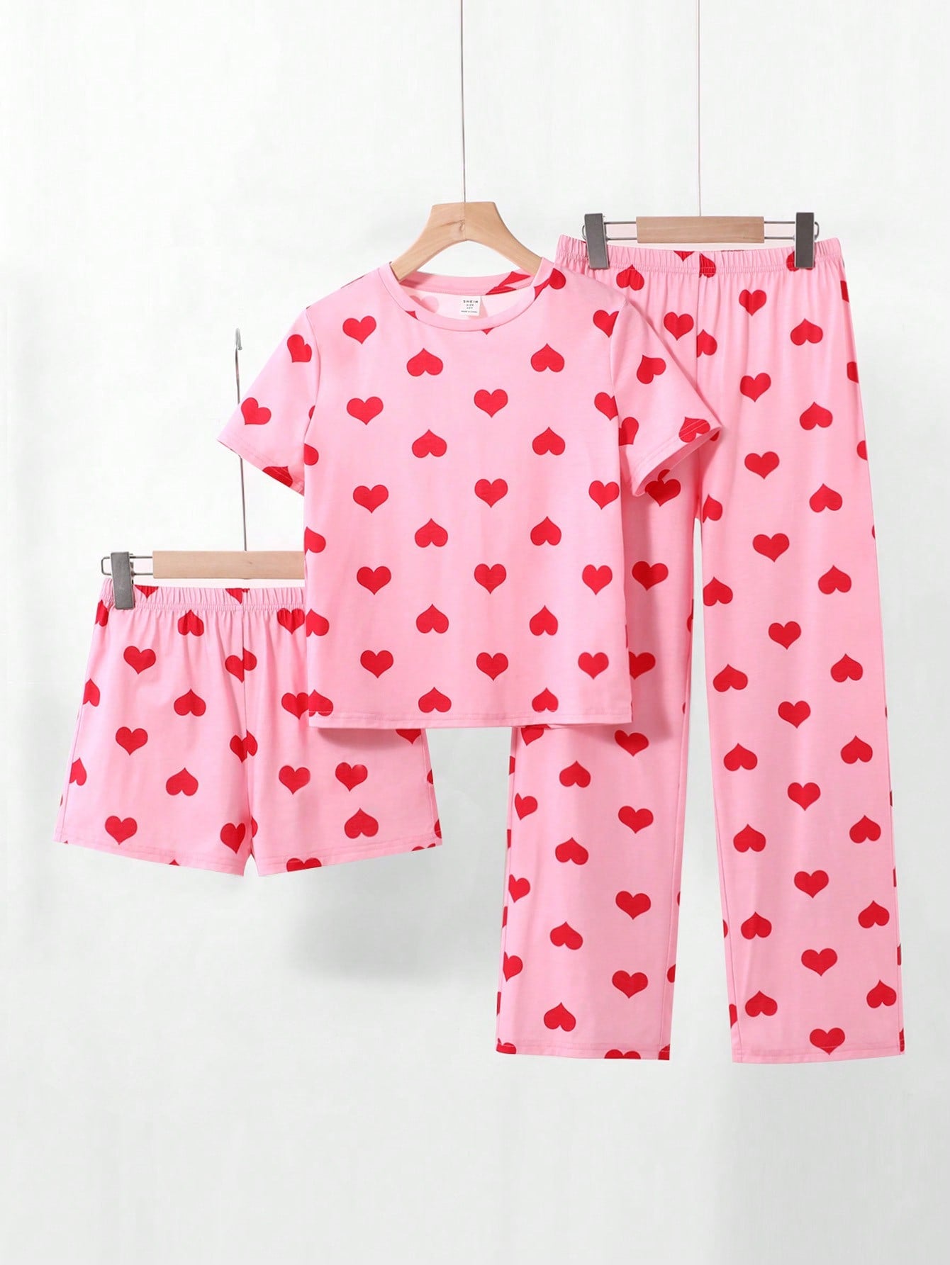 Tween Girl 3pcs Summer Cute Casual Sleepwear Set With Coffee & Dessert Patterns, Including Short Sleeve Top, Shorts, And Long Pants, Flame Retardant