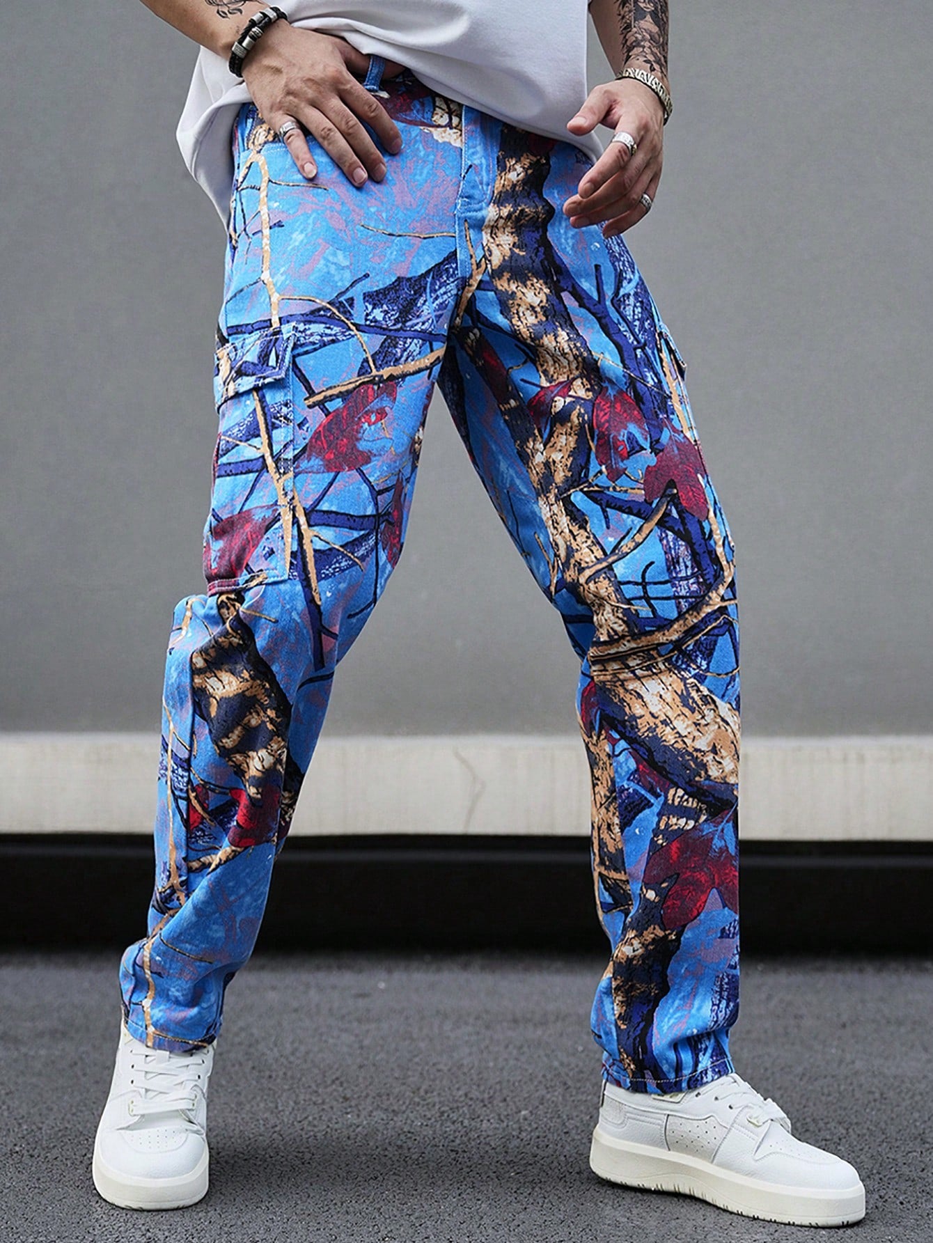 Men's Printed Cargo Denim Pants