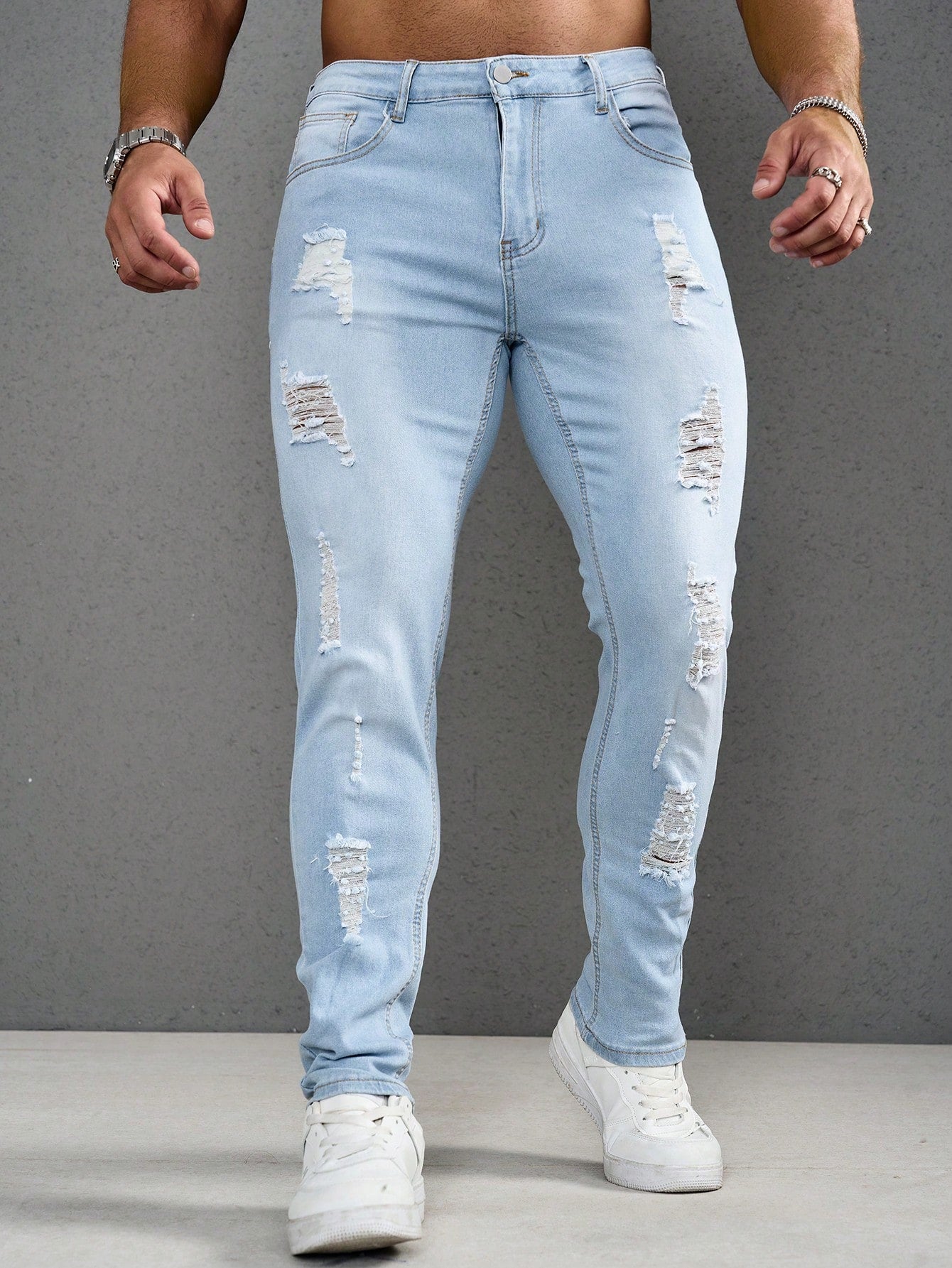 Men Plus Casual Ripped Frayed Jeans