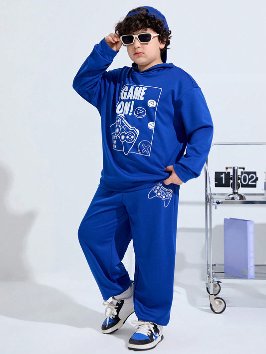 Kids Tween Boys' Extended Size Casual Game Console Printed Hoodie With Long Sleeves And Joggers Set