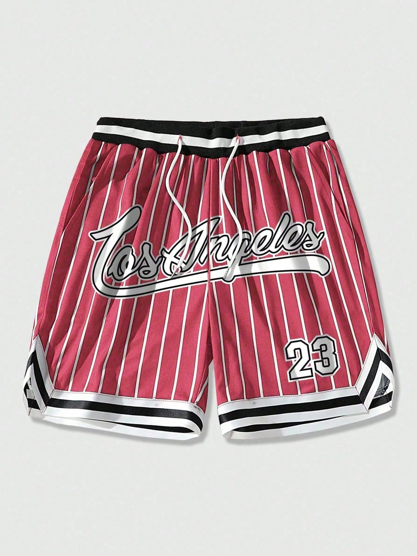 Men Striped & Letter Graphic Drawstring Waist Mesh Shorts