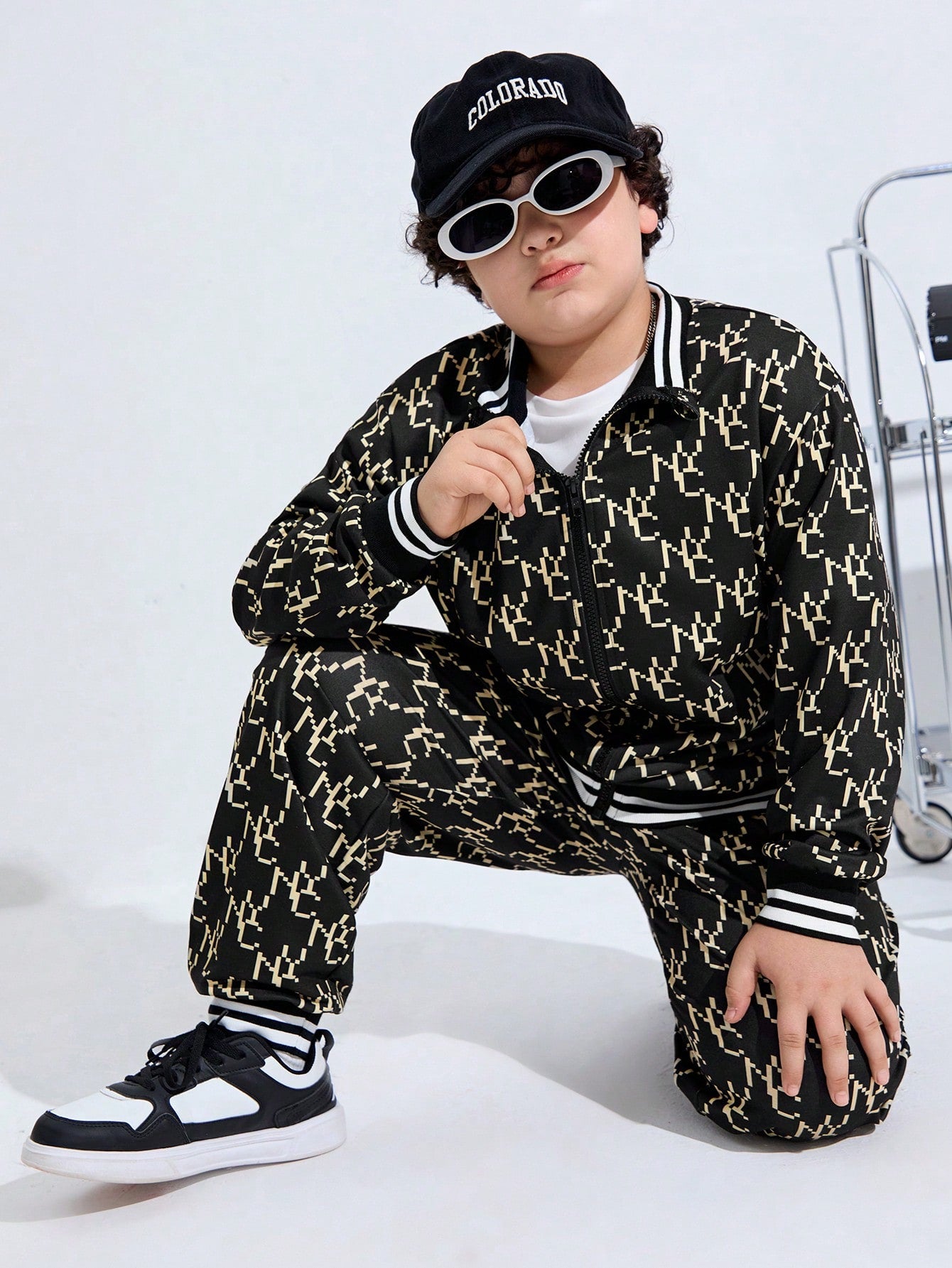 Kids/Tween Boys' Extended Size Casual Printed Ribbed Collar Cardigan And Pants Knitwear Set