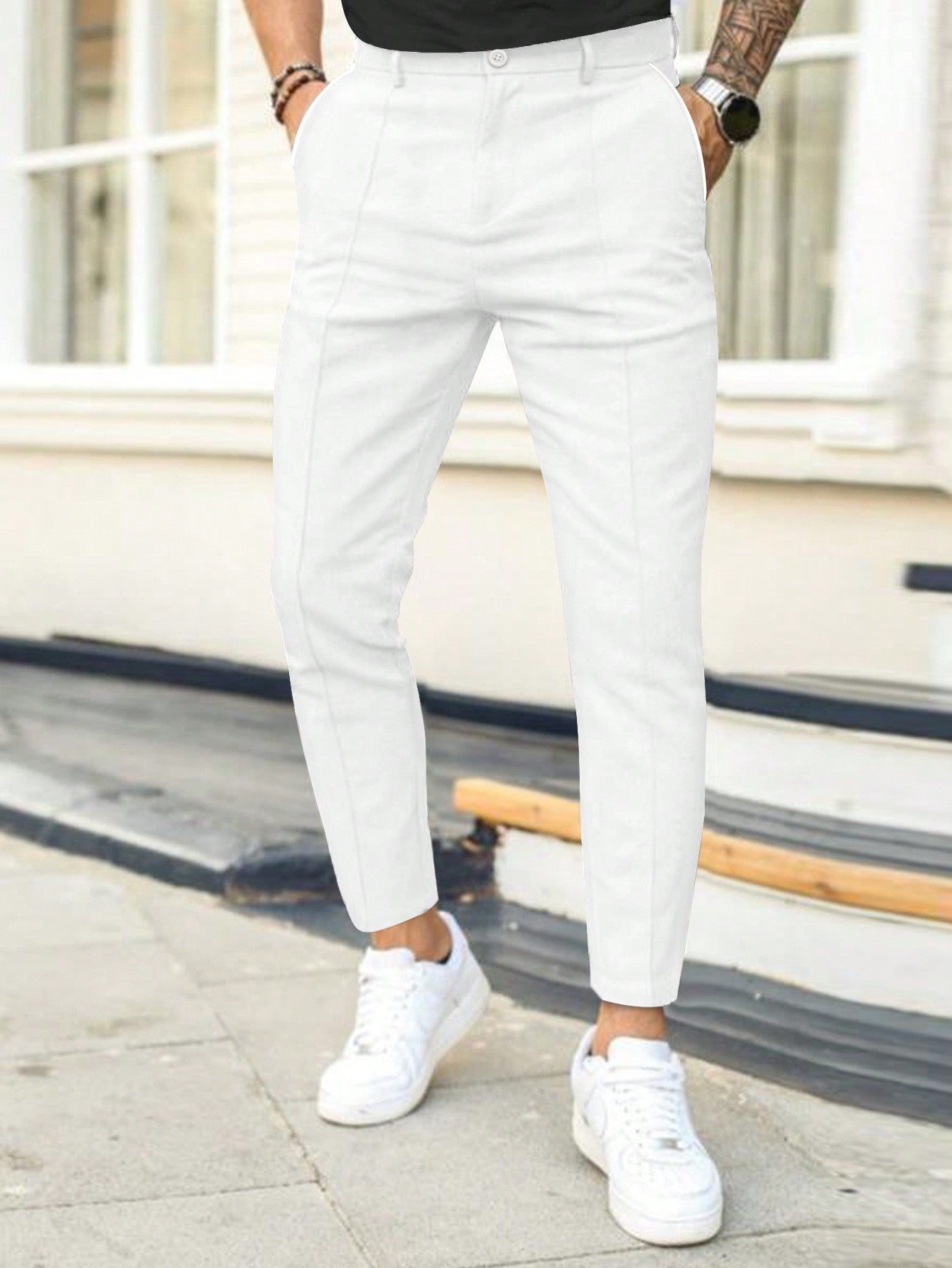 Men's Casual Solid Color Slim Fit Tapered Suit Pants