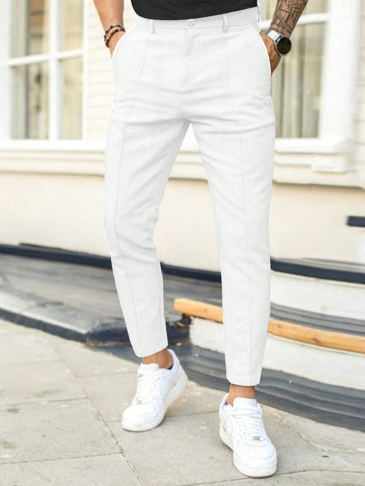 Men Casual Solid Slant Pocket Suit Pants