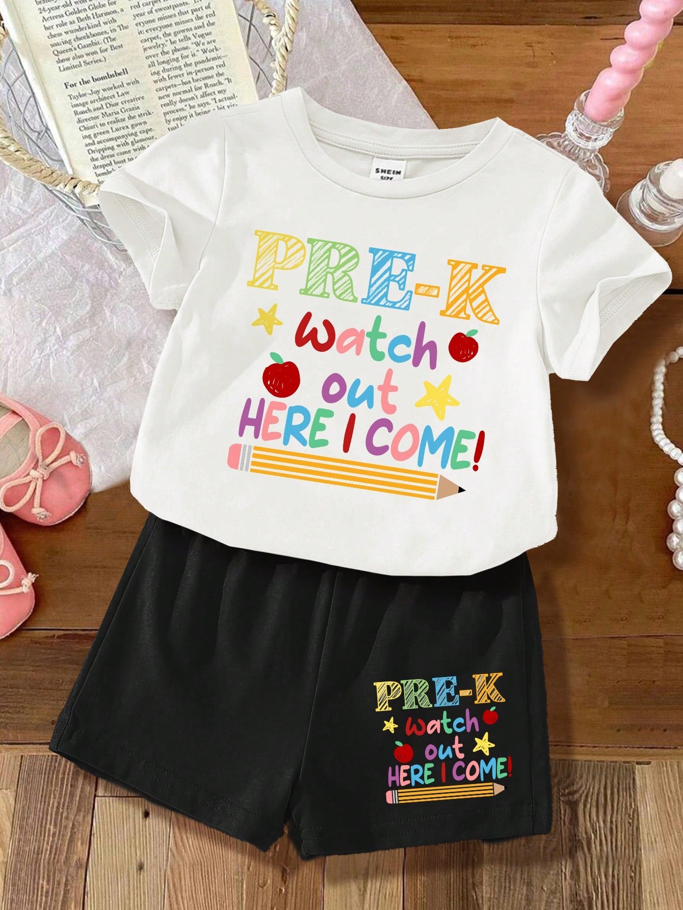 Back-To-School Season, Casual And Simple Letter Print Short Sleeve T-Shirt And Shorts Two-Piece Set For Young Girls, Suitable For Summer