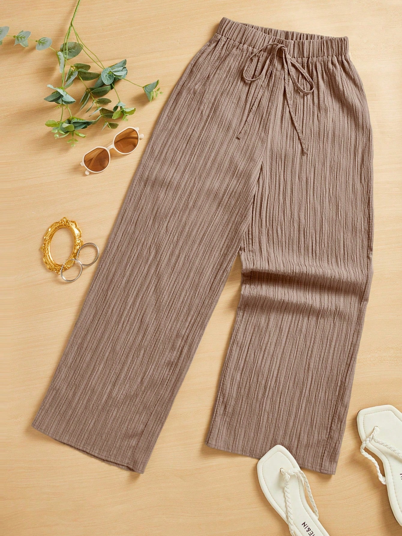 Summer Casual Textured Wide-Leg Capri Pants