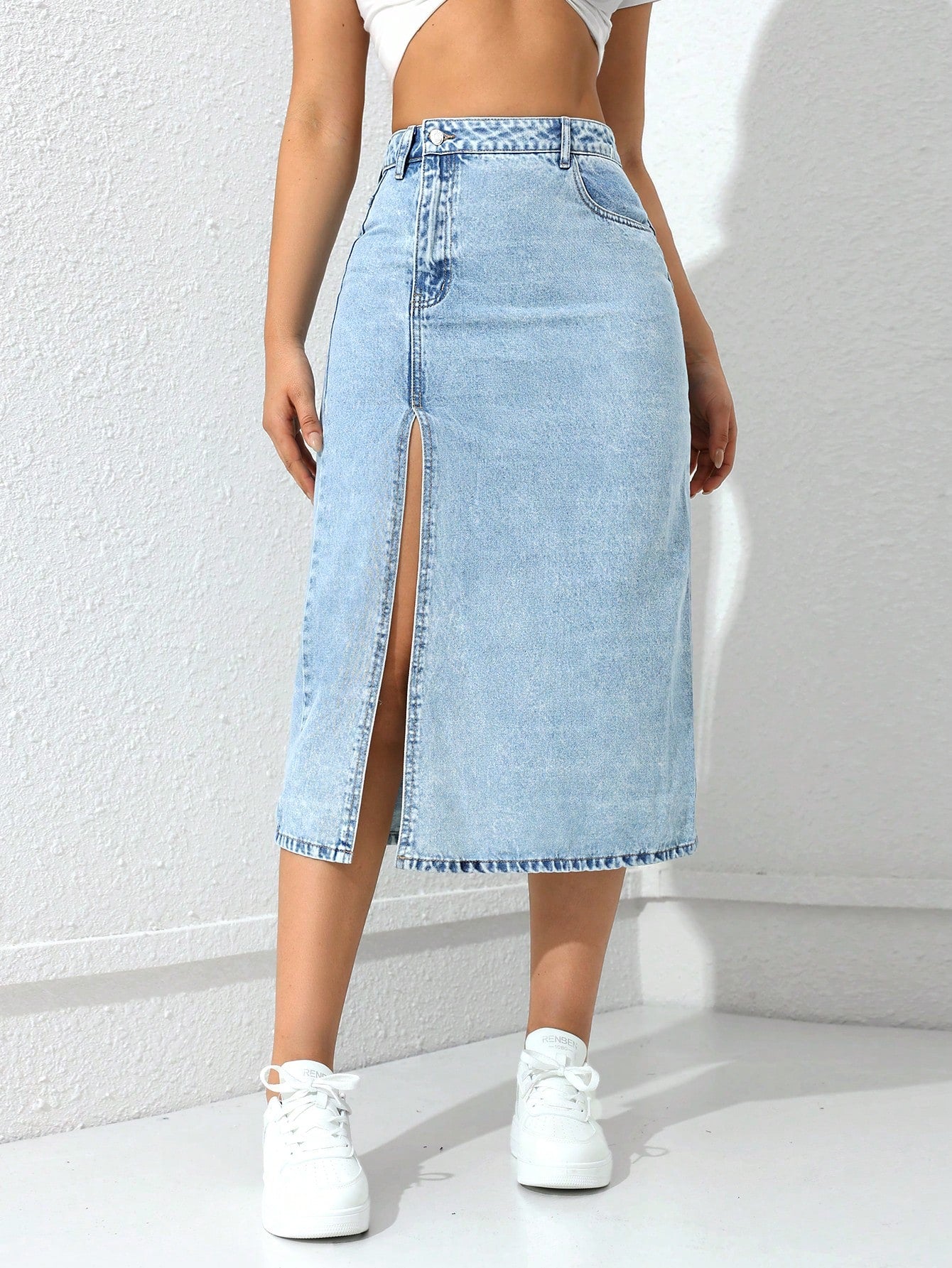 Women's High Slit Denim Skirt