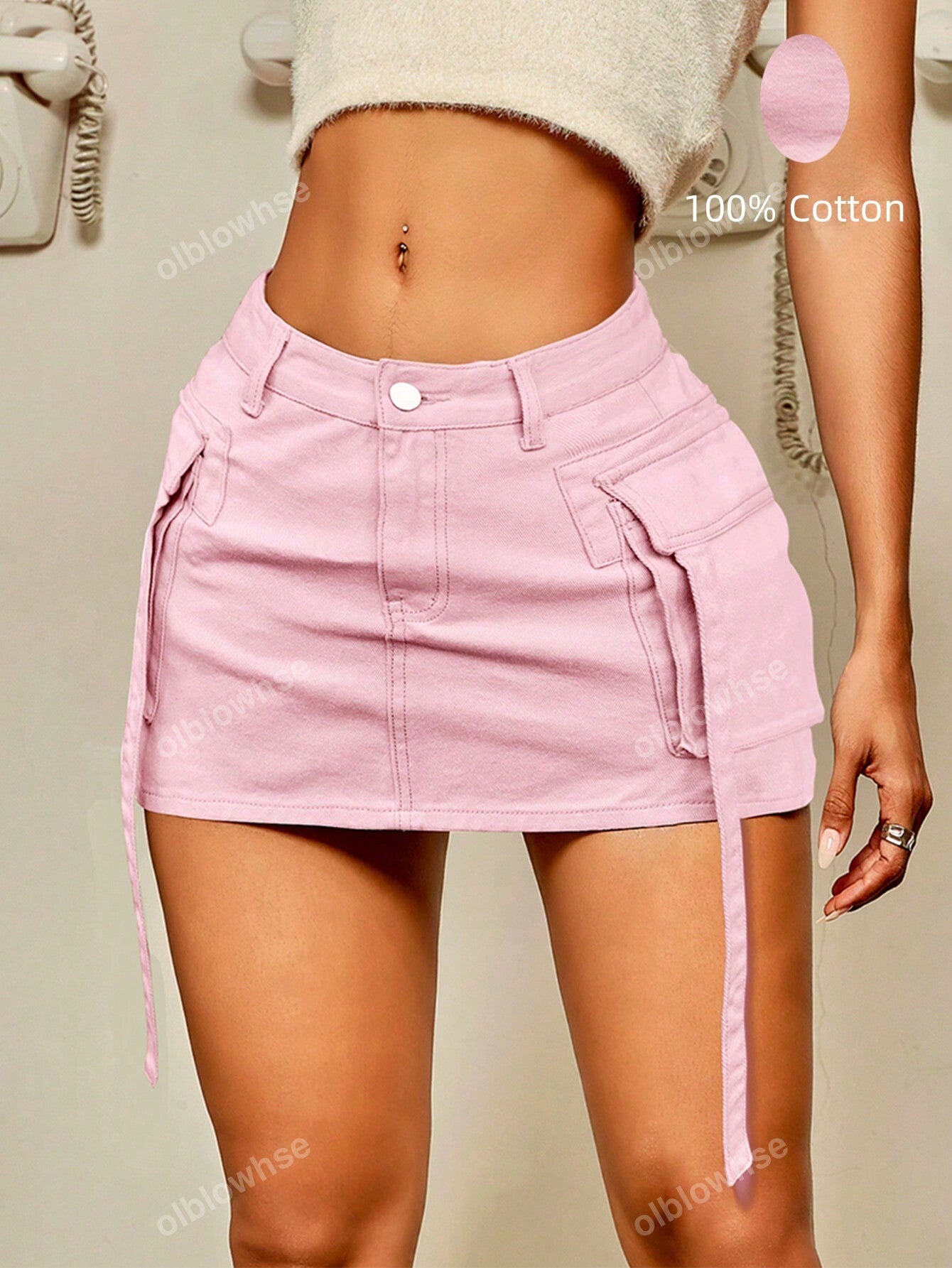 Y2K Street Solid Flap Pocket Tape Detail Cargo Denim Mini Skirt Summer Hottie Outfit