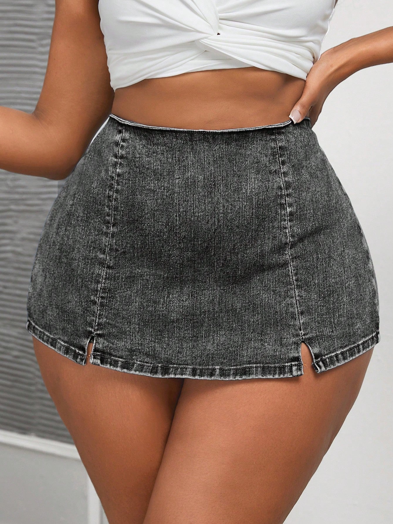 Plus Split Hem Denim Skort