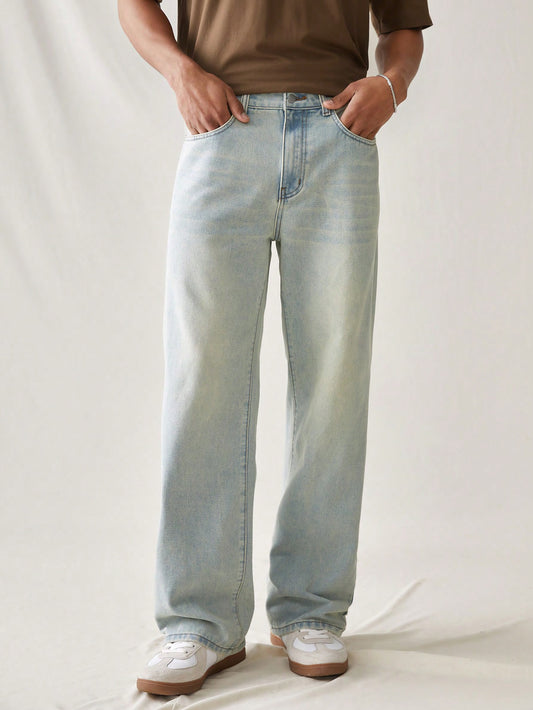 Teen Boys' Casual Fashion Vintage Wash Denim Baggy Jeans For Dailywear