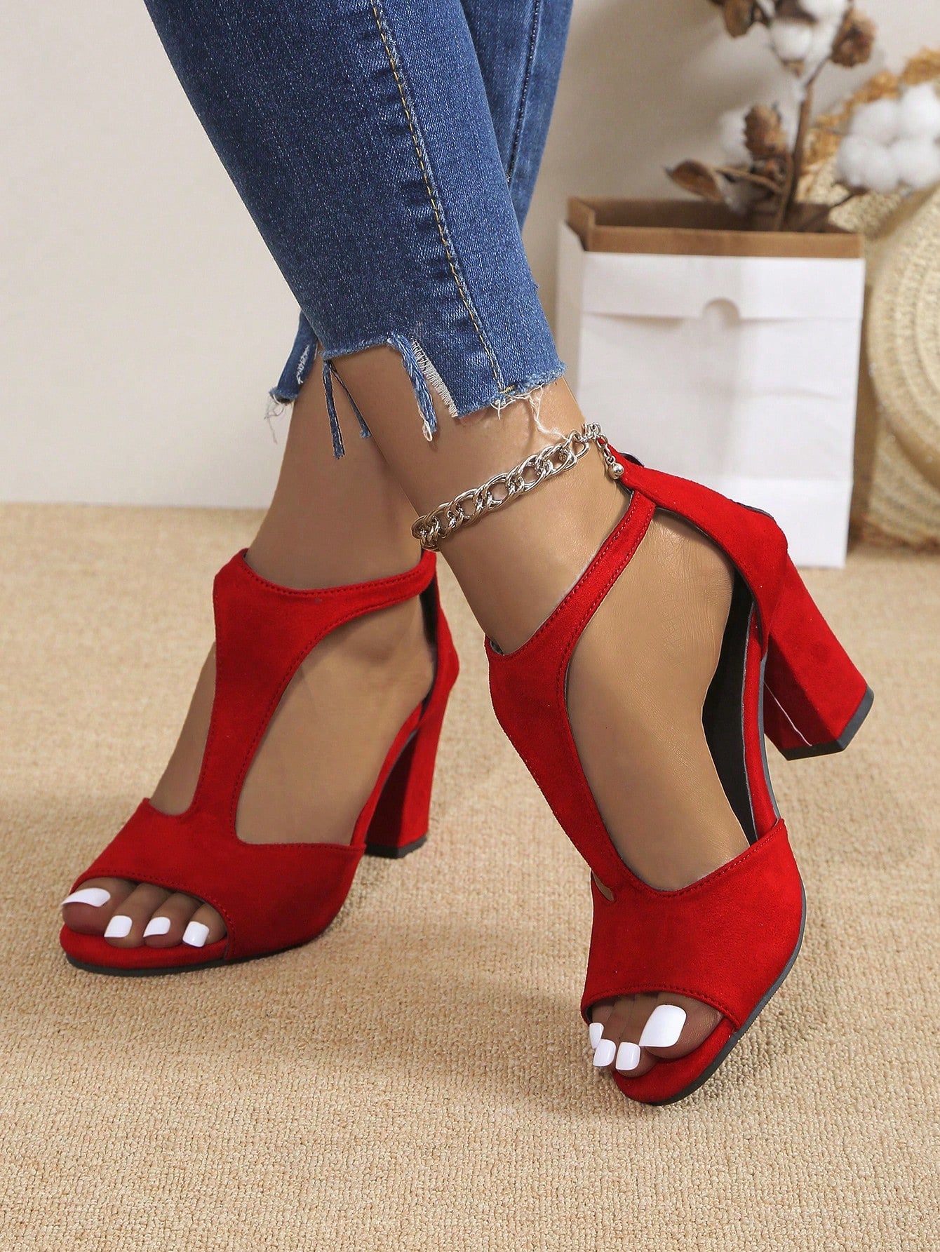 Women's New Summer Peep-Toe High Heels, Elegant Peep Toe Chunky Heel Sandals With Back Zipper, Casual Single High Heel Shoes