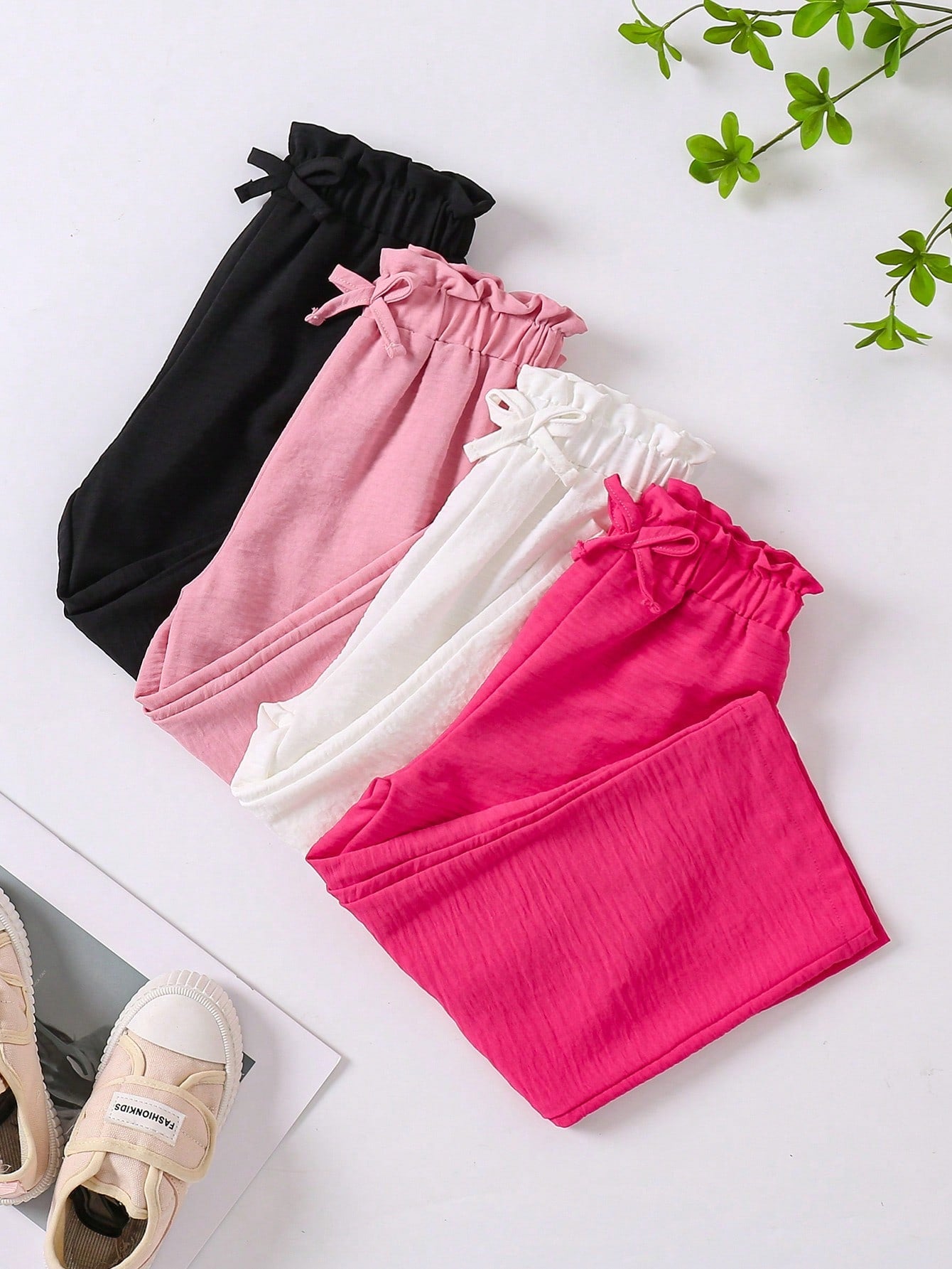 Streecool Kids Young Girls 4pcs Paperbag Waist Bow Front Pants