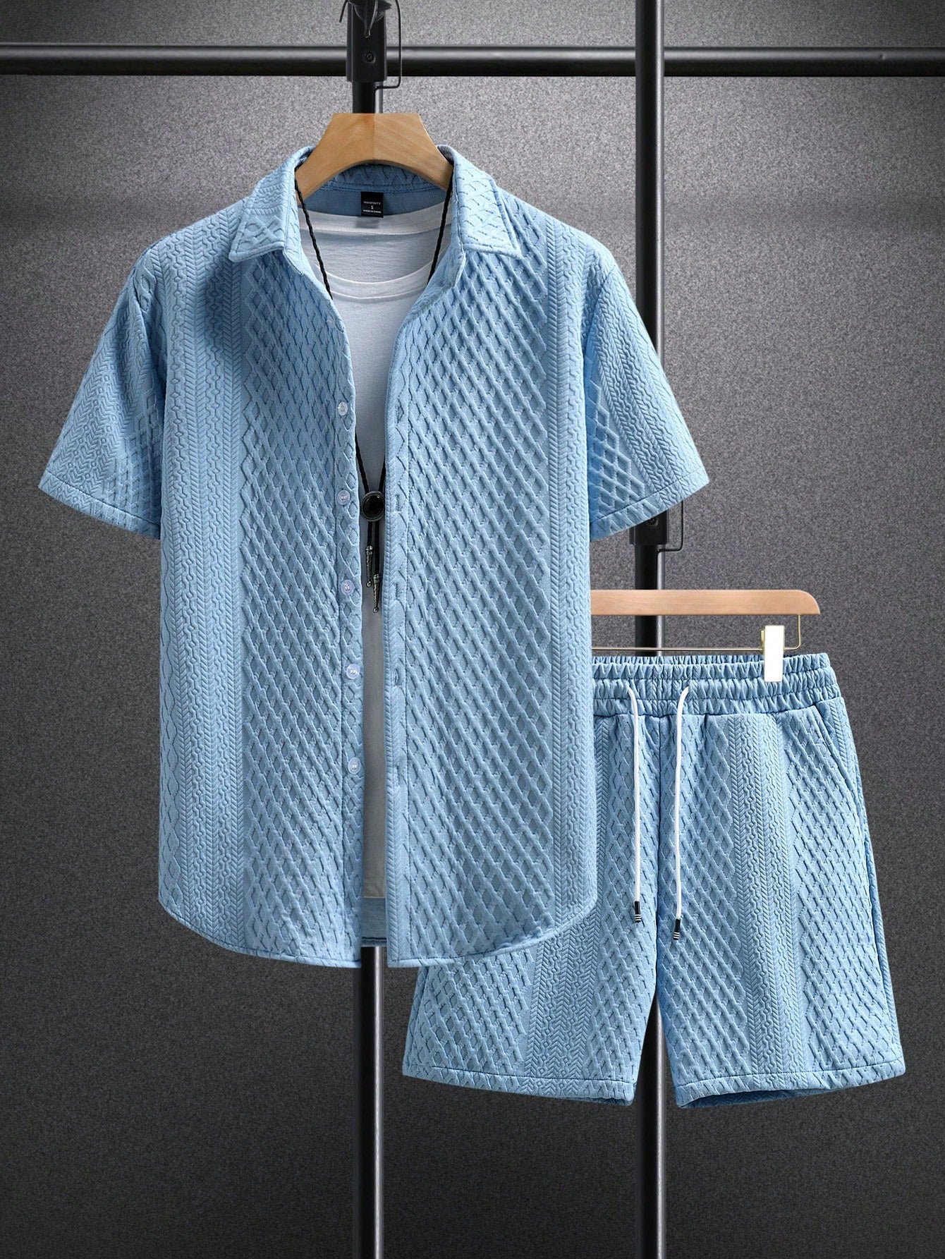 Men's Plain Short Sleeve Shirt And Shorts Set