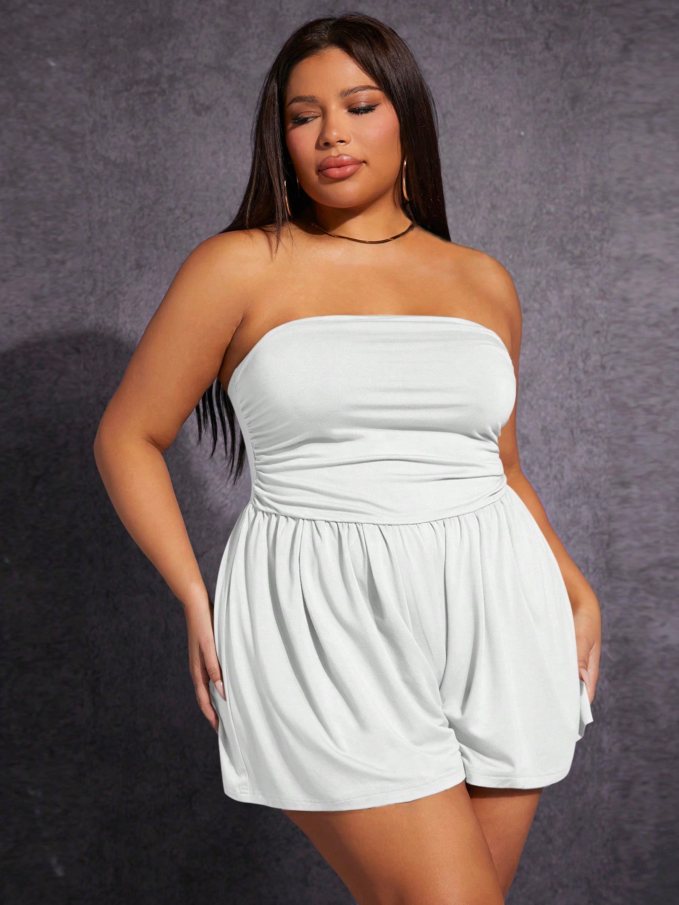 Plus Solid Tube Romper