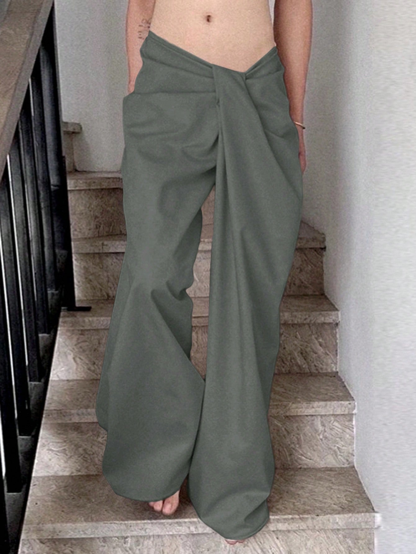 Women Ruched Simple Loose Wide Leg Solid Pants, Summer Vocation