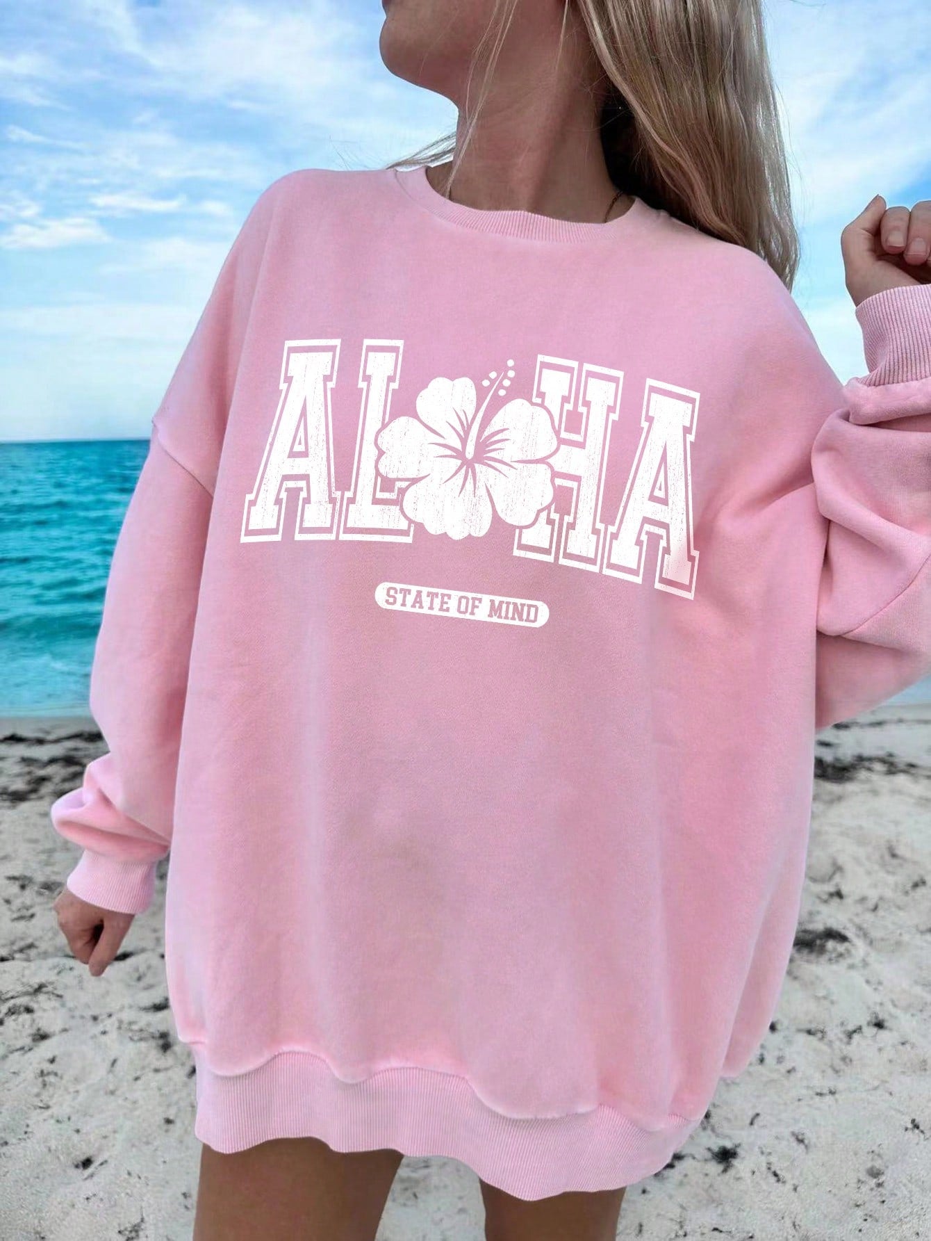 Letter Graphic Drop Shoulder Thermal Lined Sweatshirt For Summer Vacation