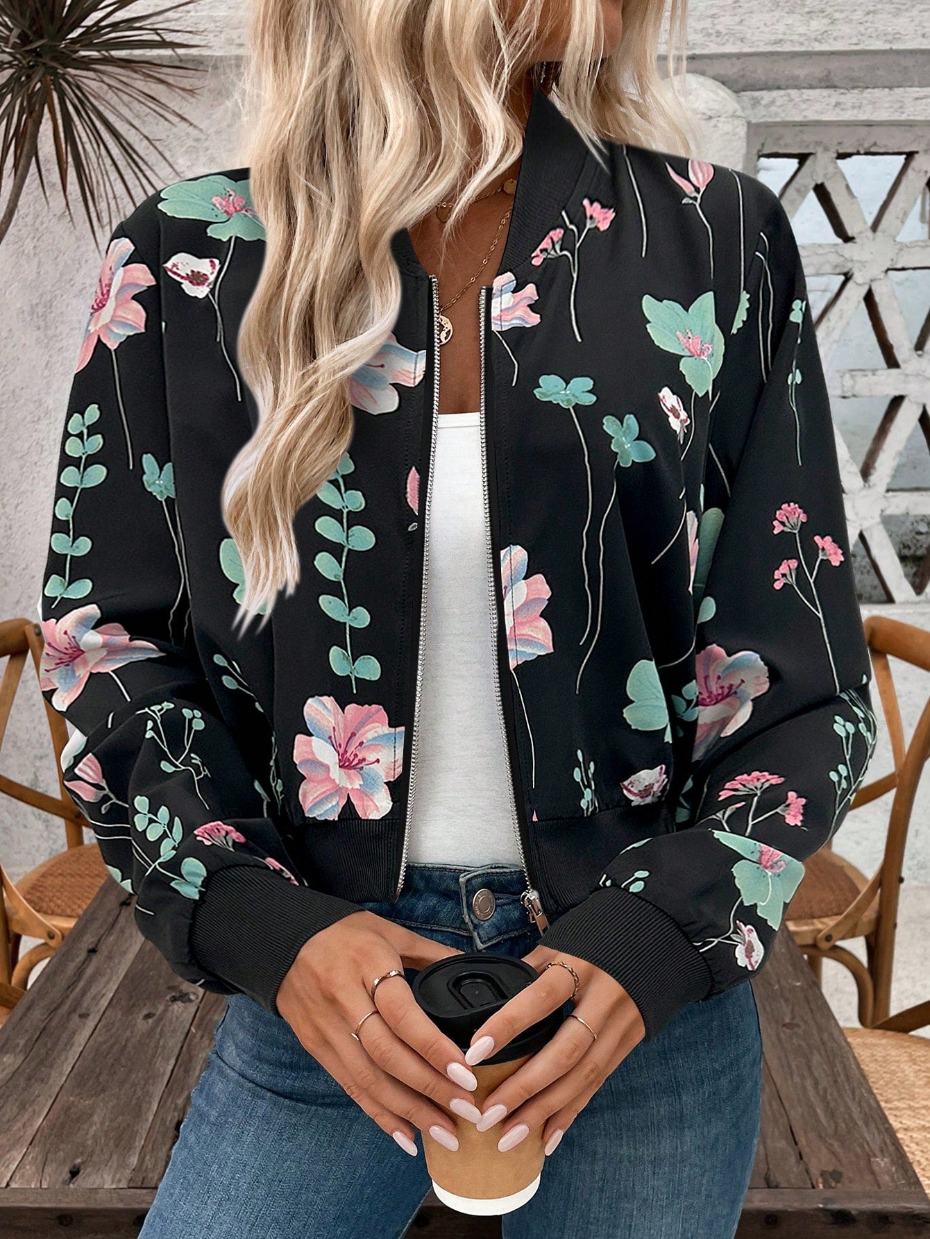 Zipper Printed Summer Women's Short Jacket