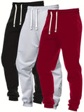 3pcs/Set Men's Sports And Leisure Pants, Four Seasons Classic Retro Simple Solid Color All-Match Trousers With Elastic Waist, Drawstring And Tapered Legs. Suitable For Outdoor Running And Everyday Wear.