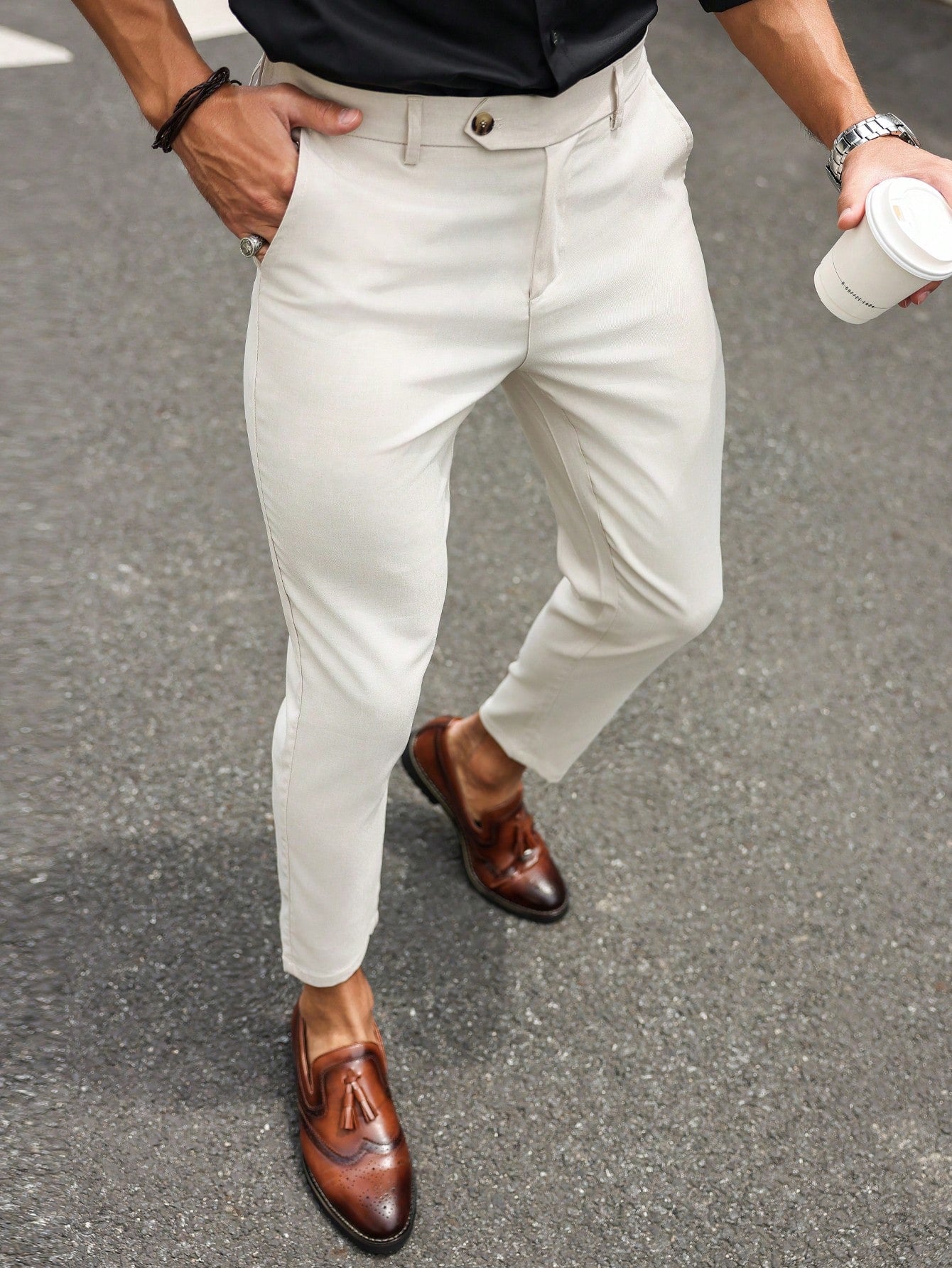 Men Solid Slant Pocket Suit Pants